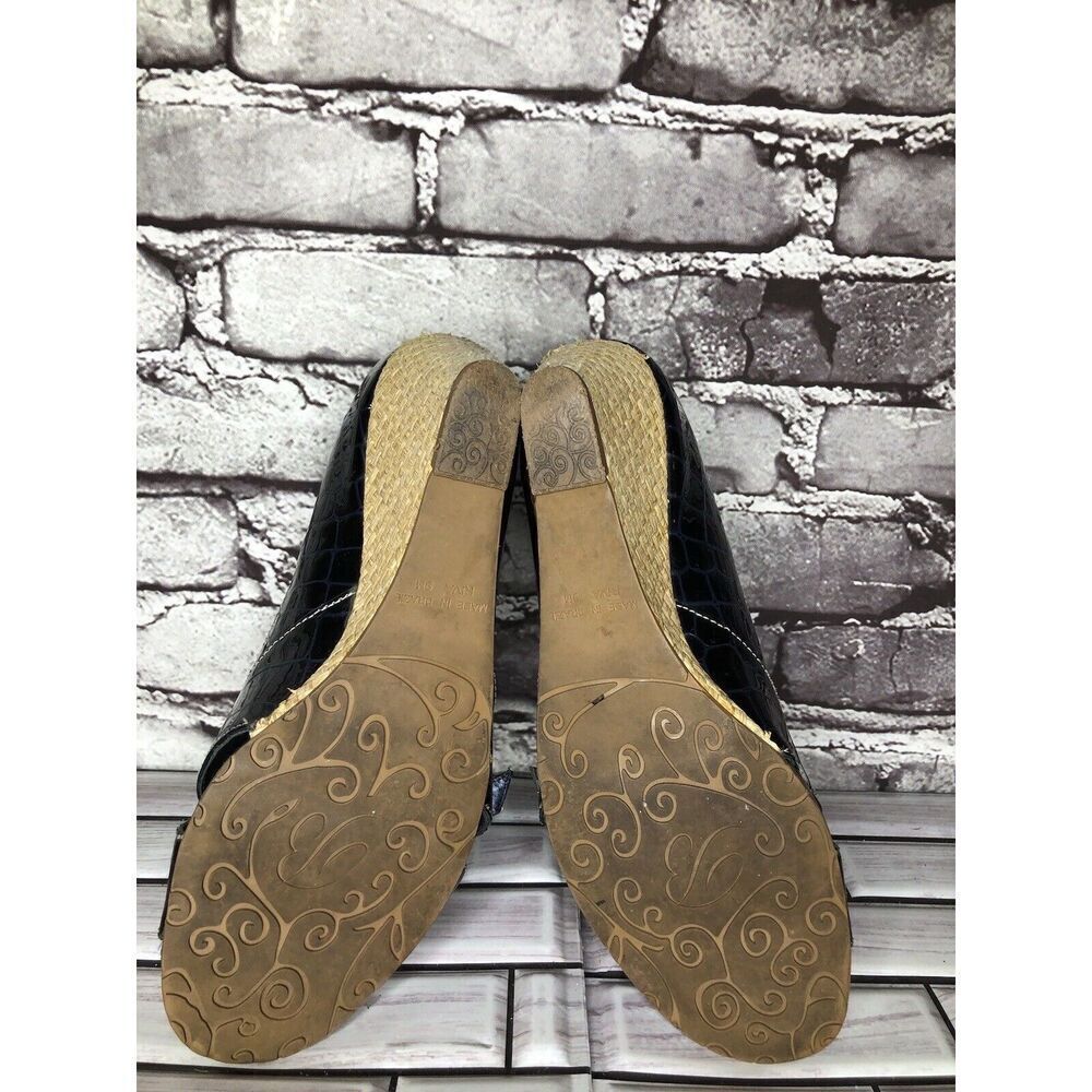 Brighton Riva Blue Croc Patent Leather Espadrille High Wedge Women Sz 9M US/40EU - Picture 6 of 16